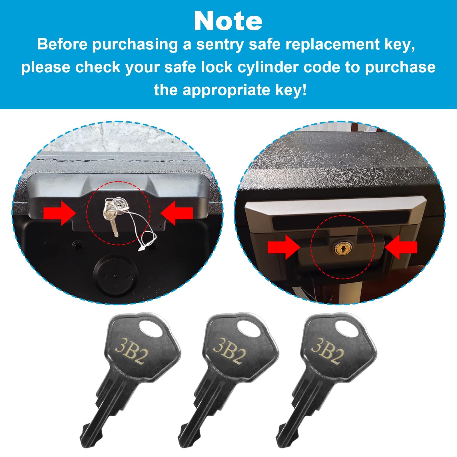 Sentry Safe Replacement Keys Model 1100-Codes 3B2 for 3B2, Silver