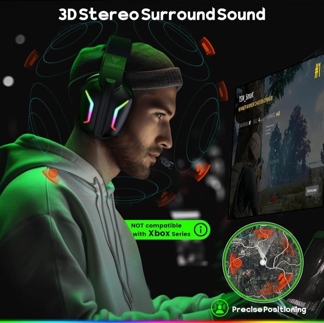 WESEARY Wireless Gaming Headset PS5 PS4 PC Switch Bluetooth 5.4.