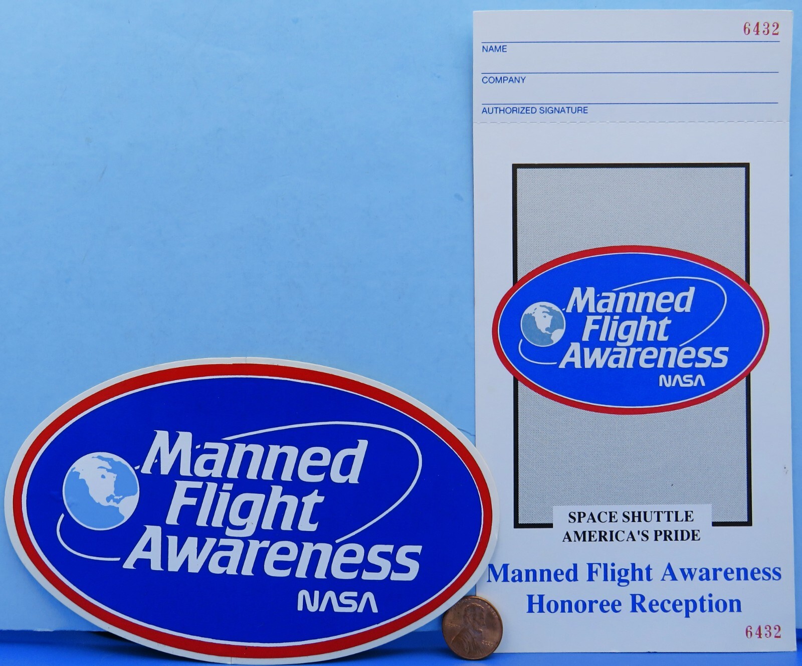 NASA STICKER & TICKET Pair vtg Manned Flight Awareness HONOREE RECEPTION