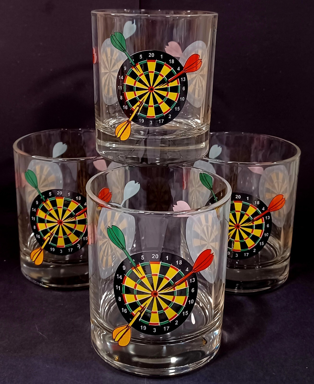 Set Of 4 Dart Board Whiskey Glasses 4"