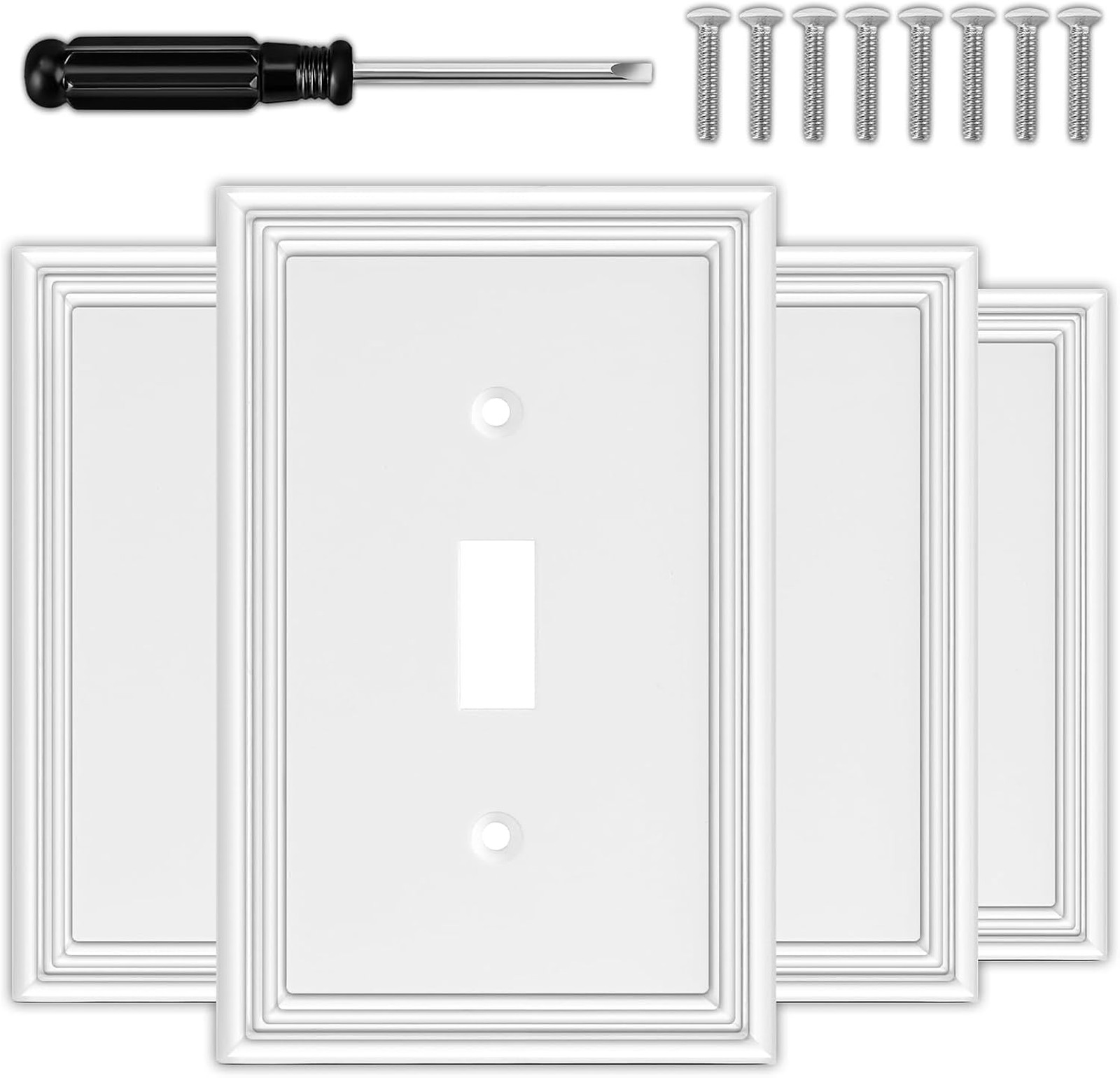White Decorative Single Toggle Wall Plate Natural Material 1 Gang 4 Pack Modern