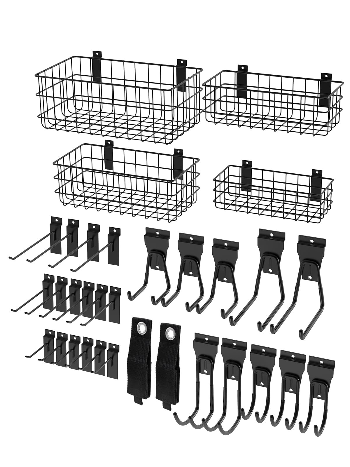 32Pcs Slatwall Set with 4 Slatwall Baskets & 26 Multi-Sized Slatwall Hooks an...