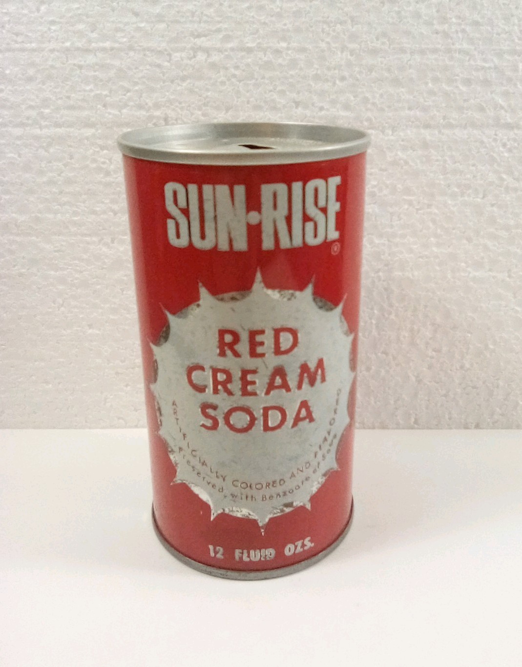 Vintage 70s Steel Pull Tab Soda Can/ Sun-Rise Red Cream Soda