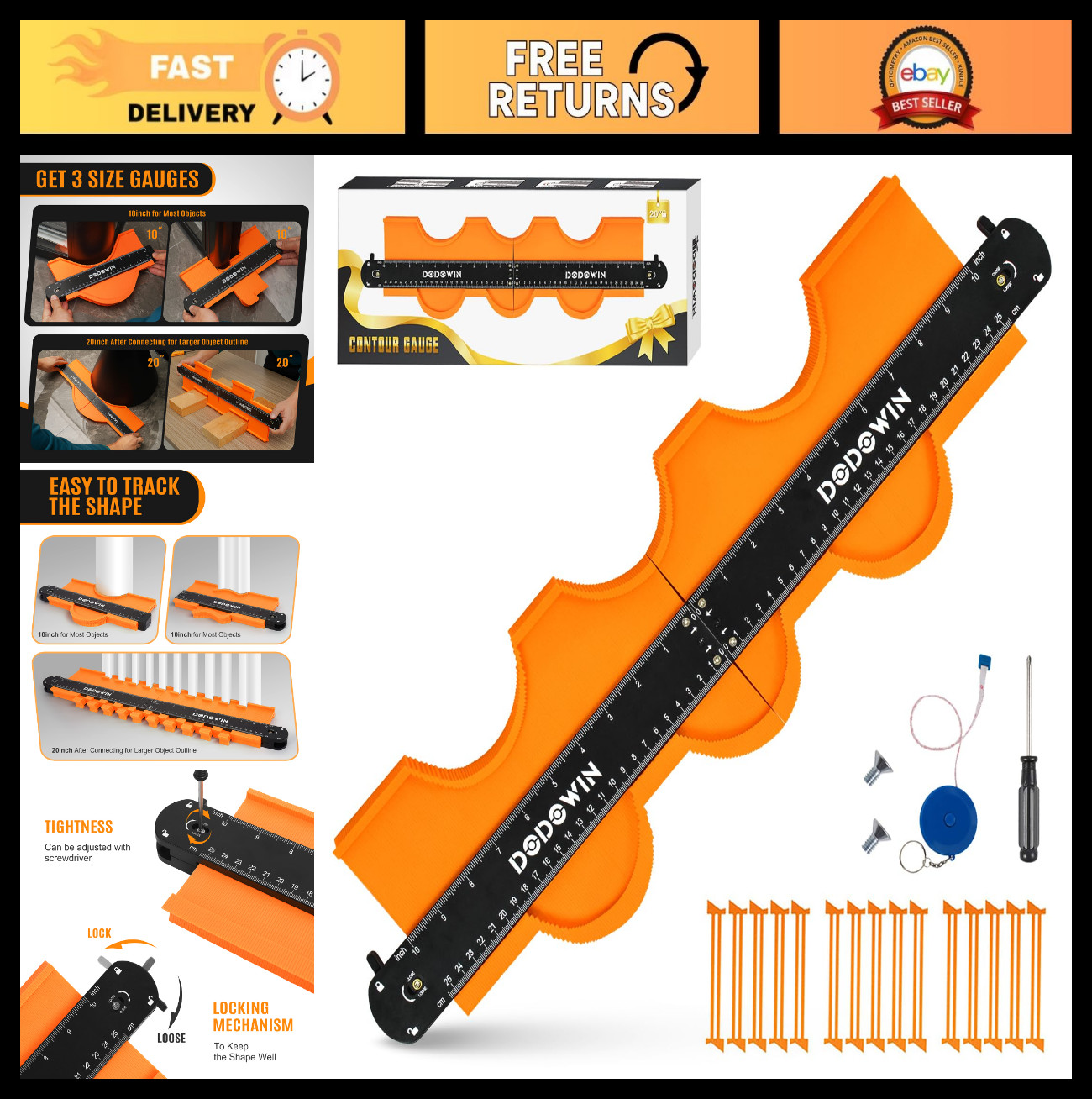 20" Contour Gauge Profile Duplicator Tool with Lock - Ideal for Flooring & Woodw