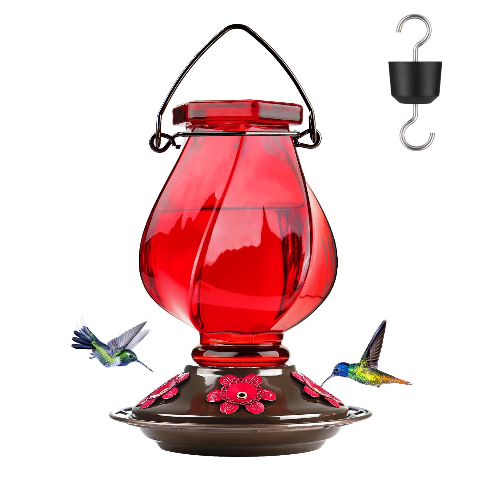 Hummingbird Feeder, BOLITE Glass Feeders for Outdoors Ruby Red