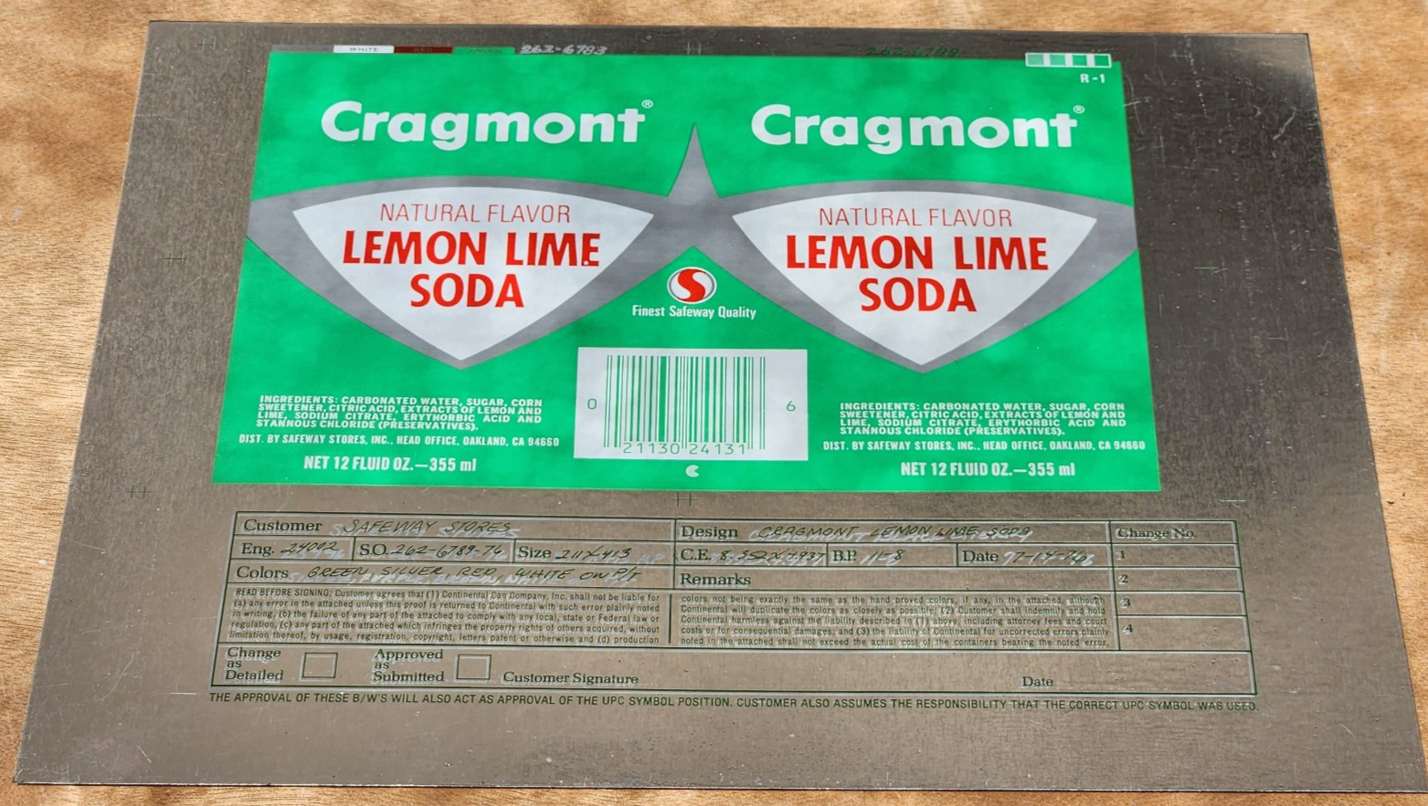 rare CONTINENTAL CAN flat EMPTY CRAGMONT LEMON LIME SODA APPROVALMuseum 1976 8w5