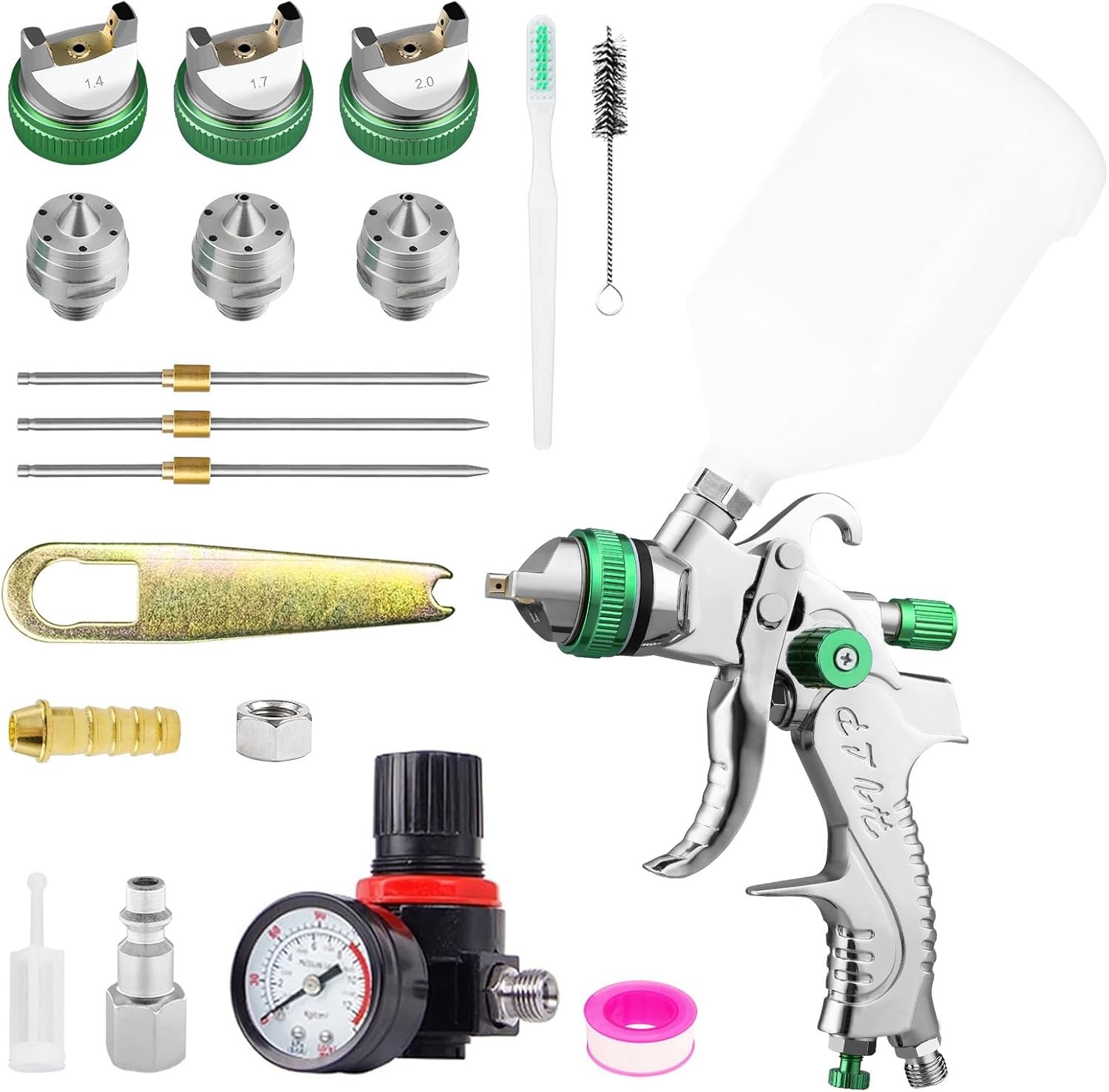 HVLP Spray Gun Kit with 1.4/1.7/2.0mm Nozzles, Professional Car Paint Spray Gun