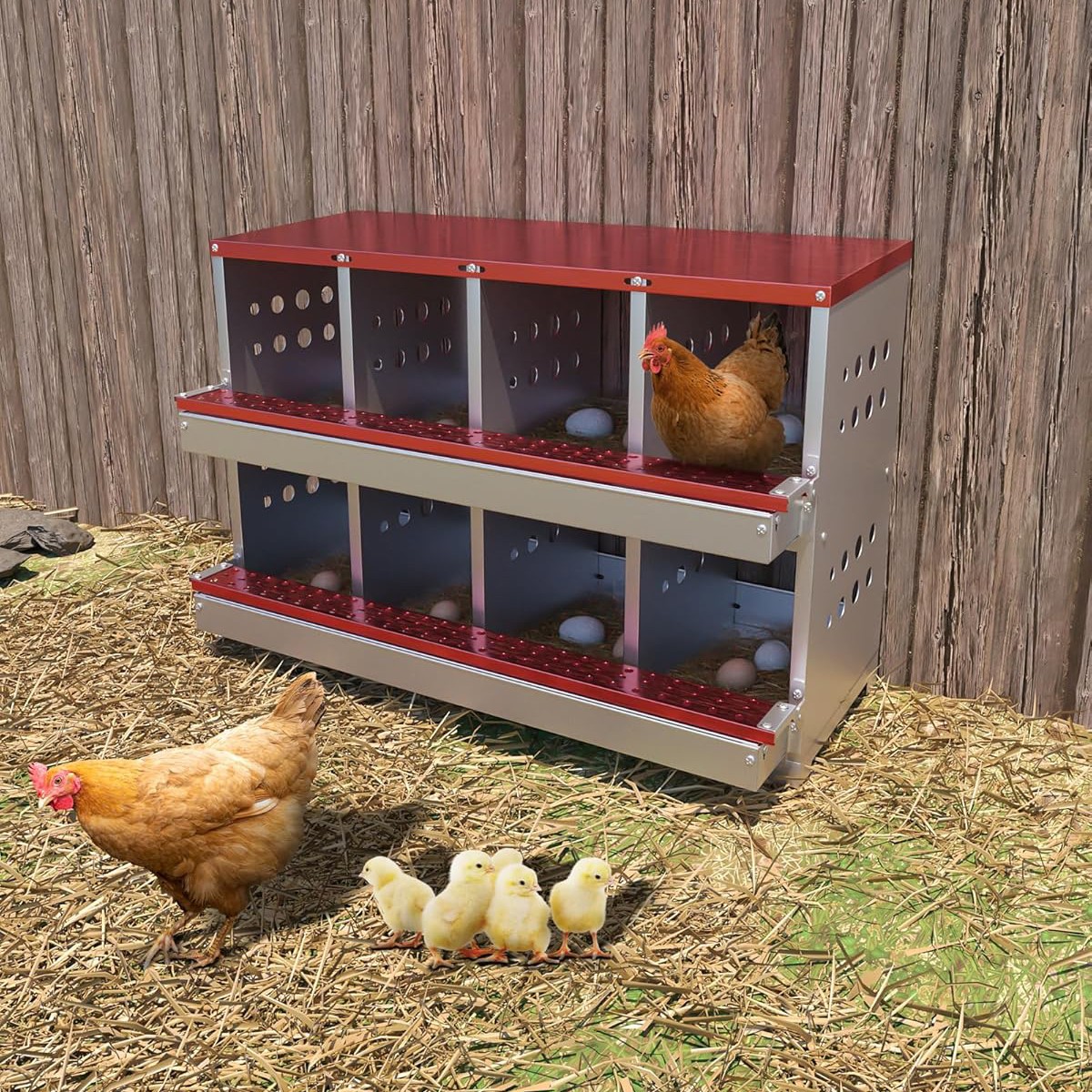 8 Compartments Chicken Nesting Box for Laying Eggs Roll Away Chicken Laying Hen