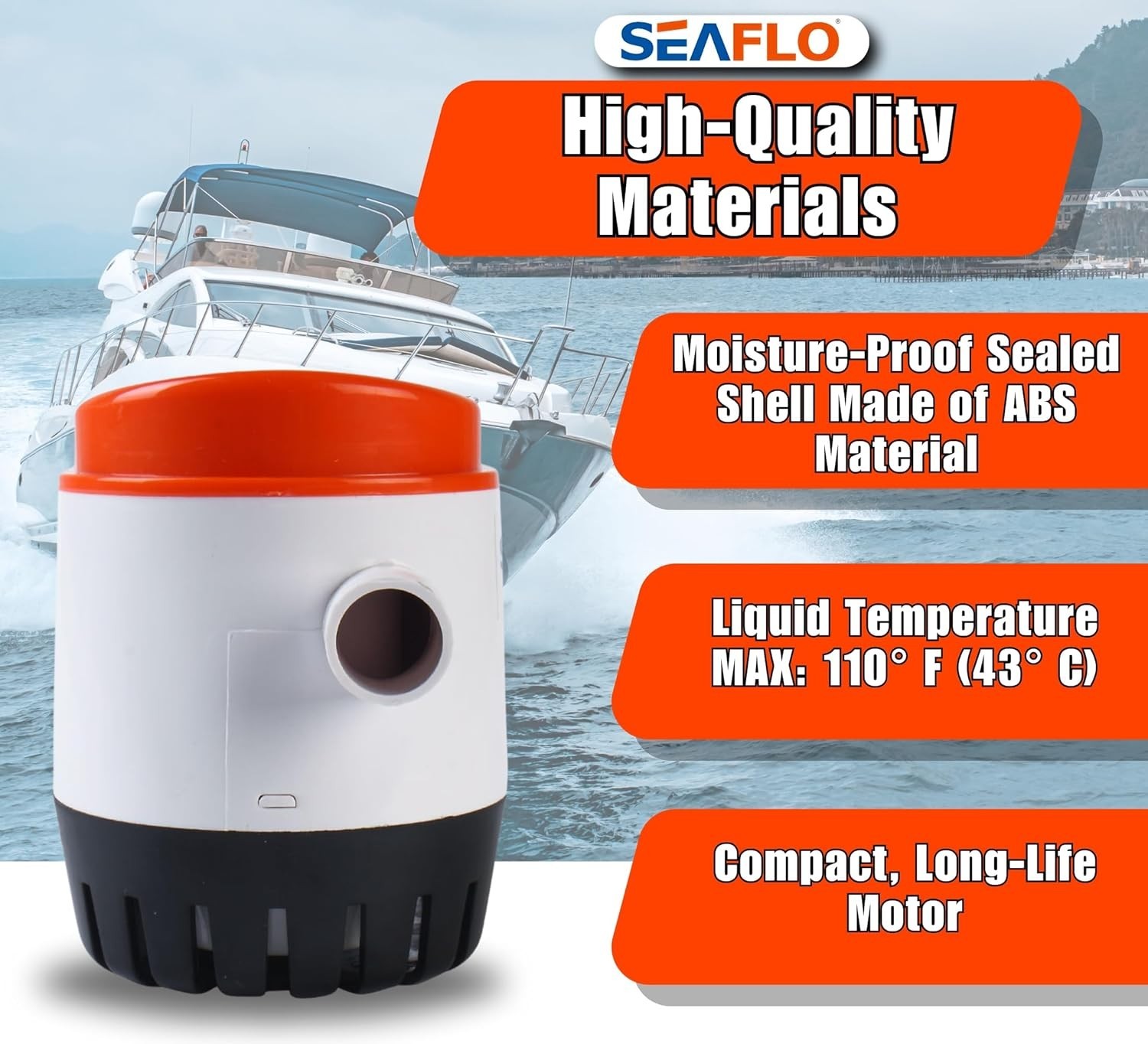 06 Series 750GPH Automatic Submersible Bilge Pump with Built-In Float Switch 12V