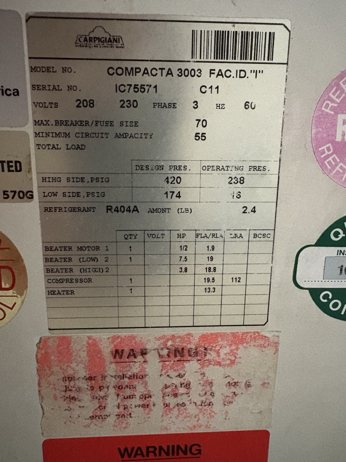 Compacta 3003 Combo Machine Ice Cream Gelato READ