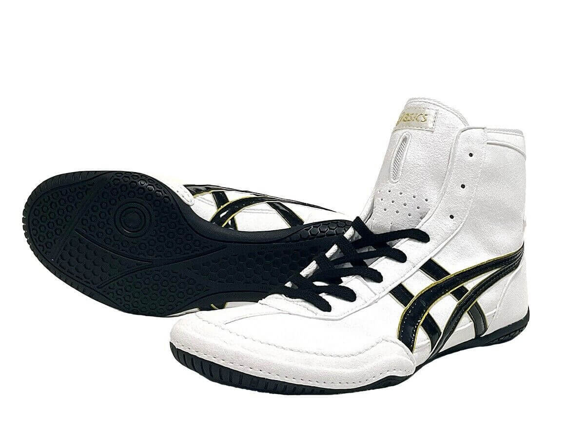 asics Boxing Wrestling Shoes White Black line Gold Heel Gold  NEW EX-EO TWR900