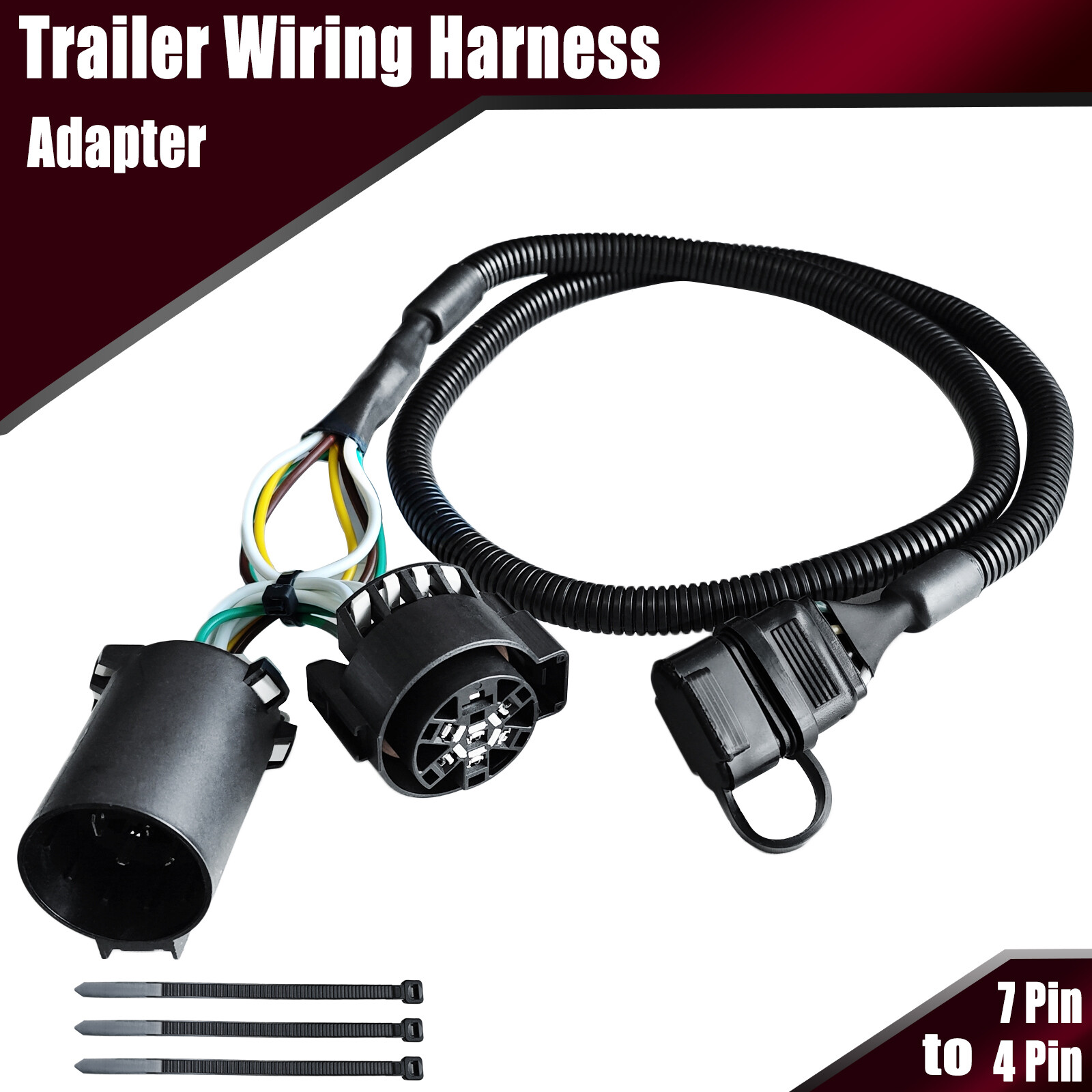 7 Pin to 4 Pin Harness Trailer Extension Wiring Connector Adapter for Trucks