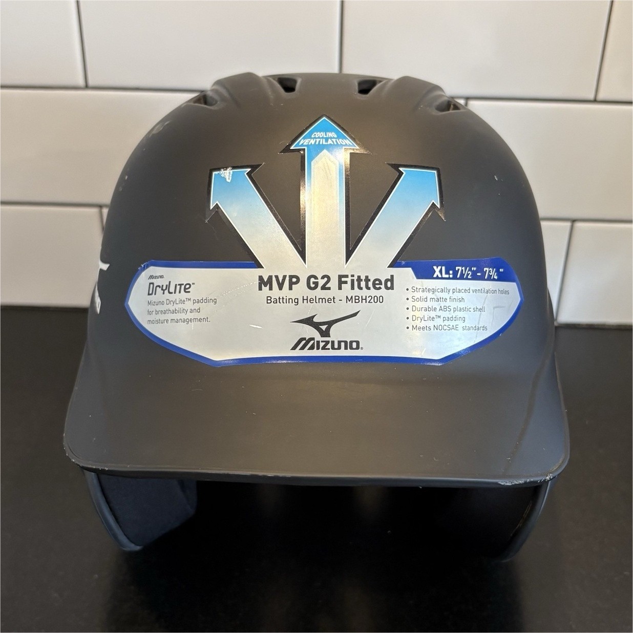 Mizuno MVP G2 Fitted Batting Helmet XL Black Matte DryLite