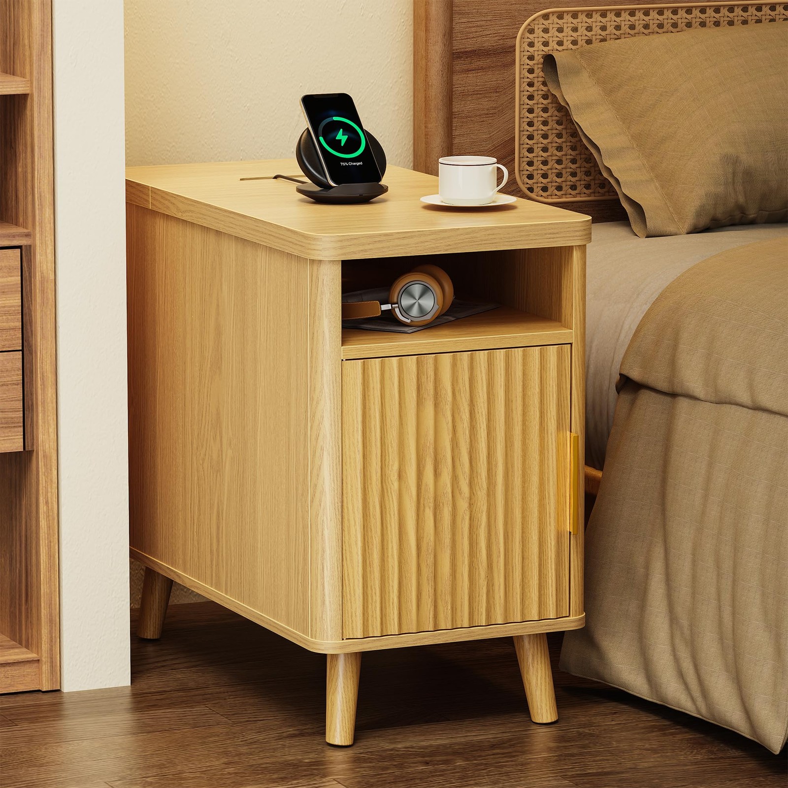 Huuger Narrow End Table 13.4 inches x 23.6 x inches, Natural Wood