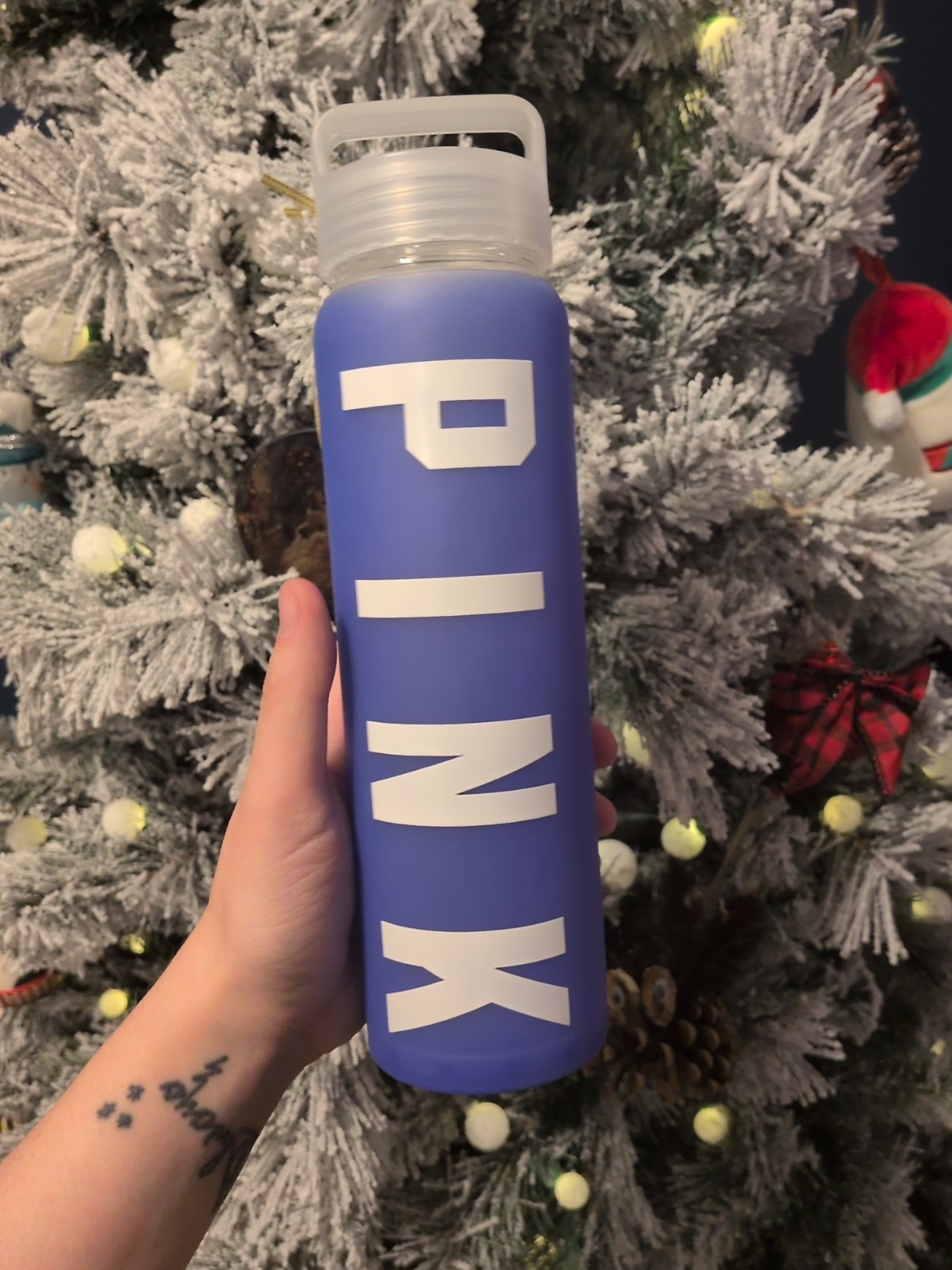 Victoria's Secret VS PINK Dog Glass Water Bottle 20oz Silicone/Glass Blue