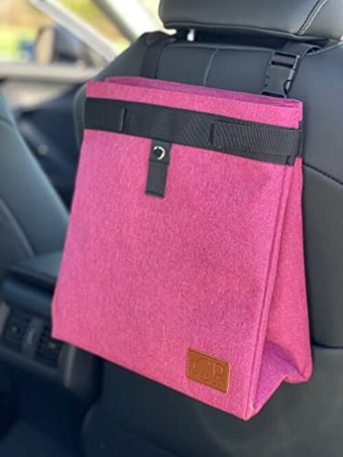 Car Trash Can Hanging for Headrest, Extra Large Waterproof Auto Garbage Pink