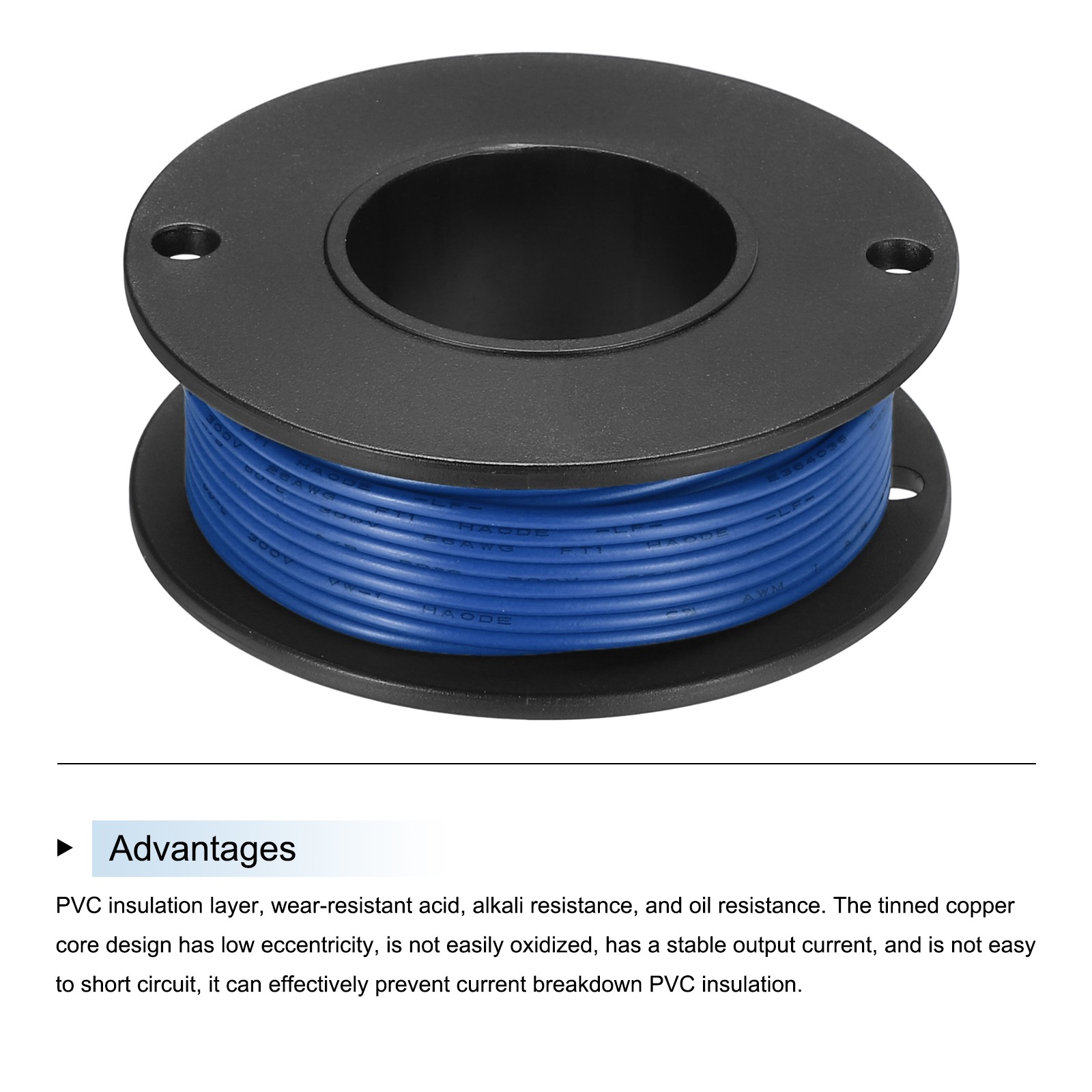 26AWG Stranded Wire PVC Hookup 10M/33ft Blue, Electrical Wire UL1007 Spool