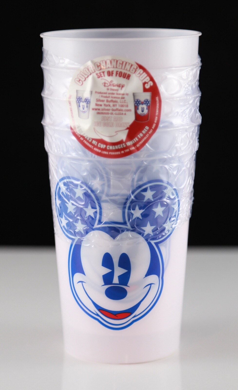 New Disney Color Changing USA Patriotic Mickey Mouse Cup Set of 4 - 15 oz.