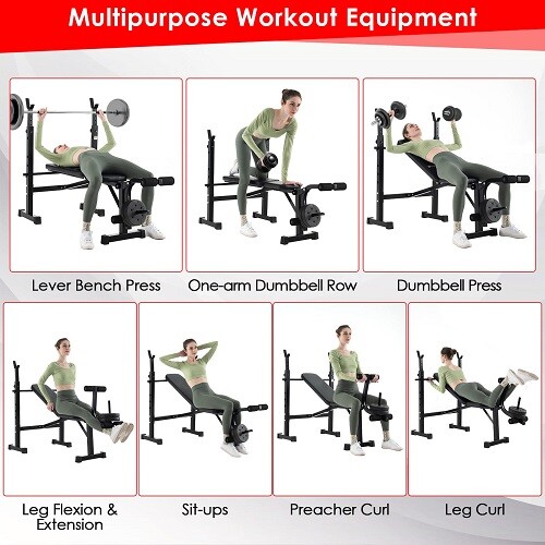 Olympic Weight Bench Set Press w/ Barbell Rack Fitness Home Gym Workout Strength