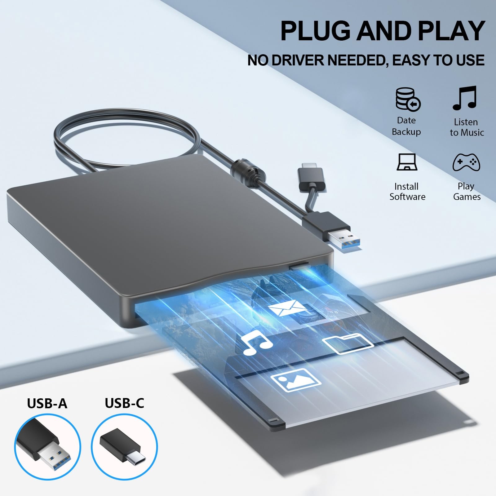 External Floppy Disk Drive Carrying Case 3.5 Inch Reader USB 3.0 TypeC