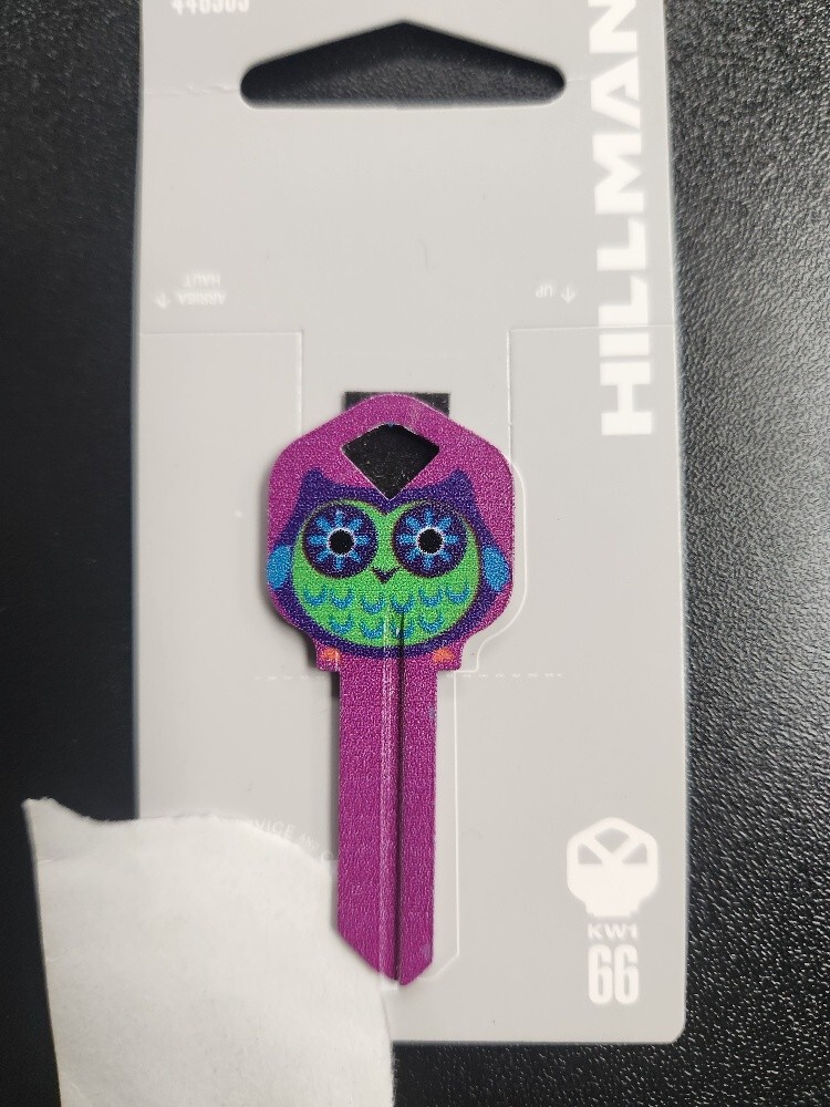 PURPLE OWL PRINTED KWIKSET KW1/KW10 KEYBLANK - READ DETAILS BELOW
