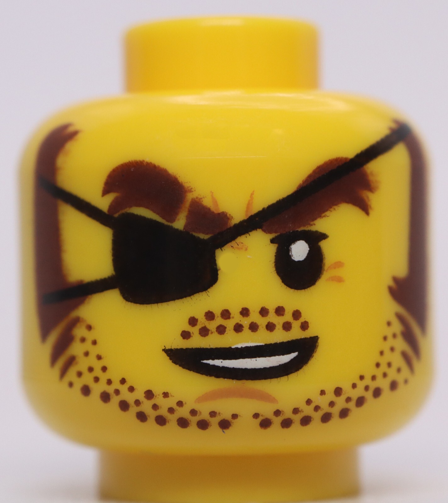 Lego Pirate Minifig Head Black Eye Patch Brown Eyebrows Sideburns Stubble