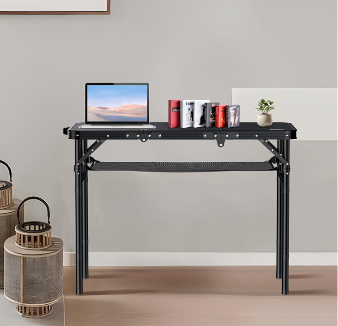 3ft Folding Aluminum Camping Table, Adjustable Height, Portable Outdoor Table