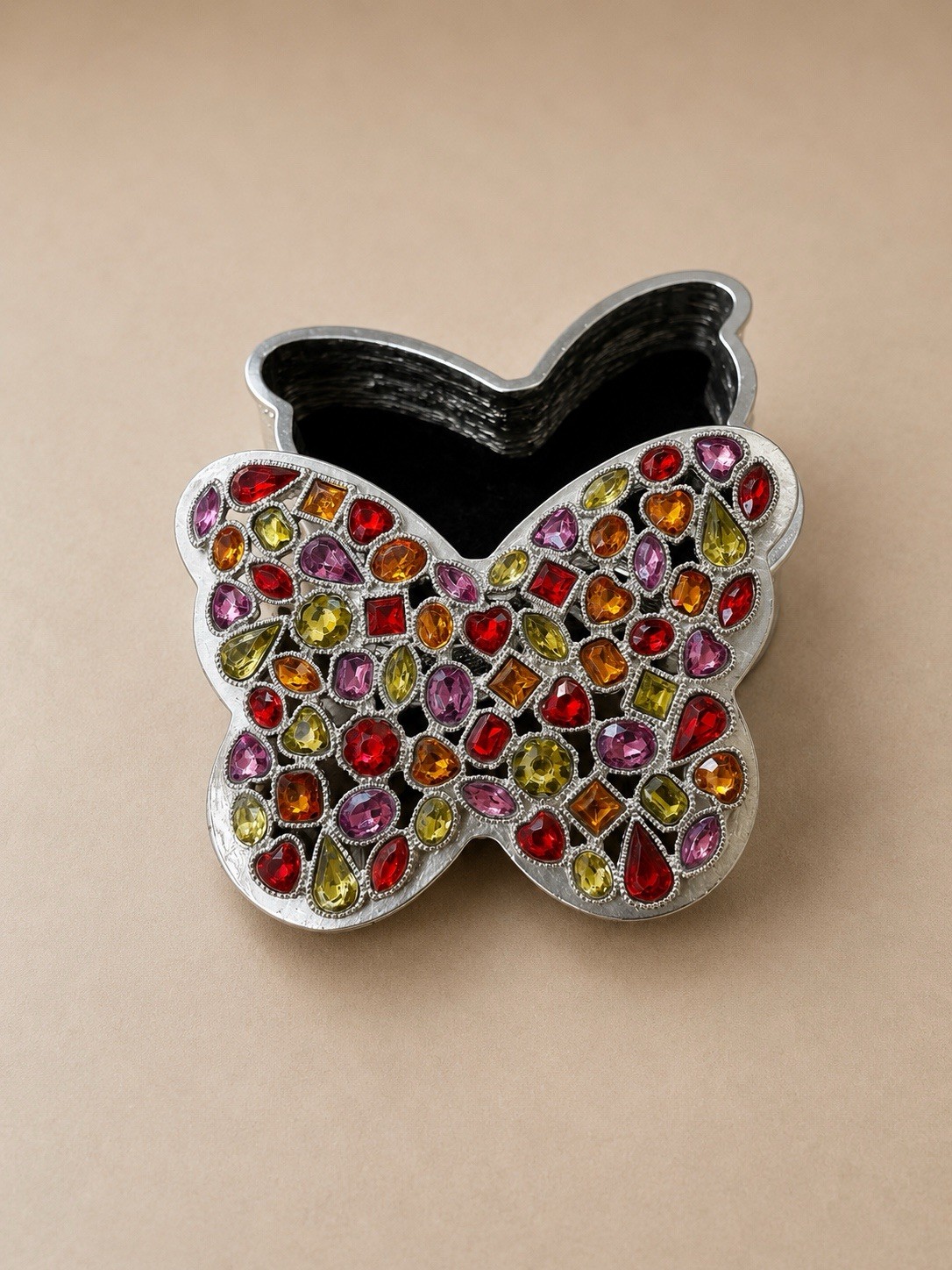 Vtg Neiman Marcus Swarovski Crystal Silver Plated Butterfly Trinket Box