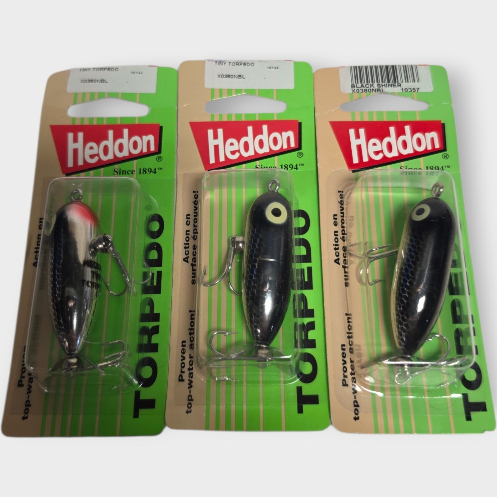 LOT OF 3 Heddon Torpedo Topwater BLACK SHINNER NEW OLD STOCK NOS SHIPS FREE BASS