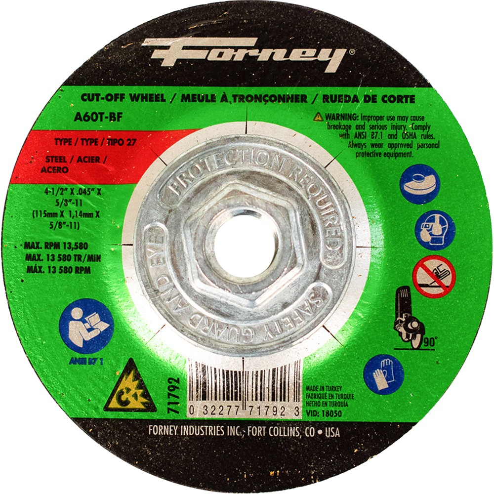 Cut-Off Wheel,Metal,Type27,4-1/2"x .045"x5/8"-12 - 15 Each FOR-71792