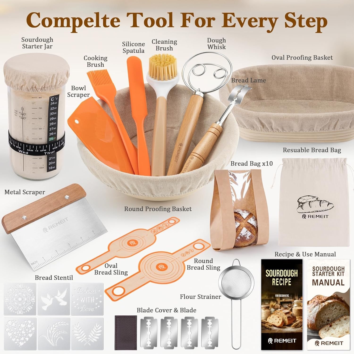 Complete Sourdough Starter Set with Handmade Rattan Baskets & Tools - Gift Ready
