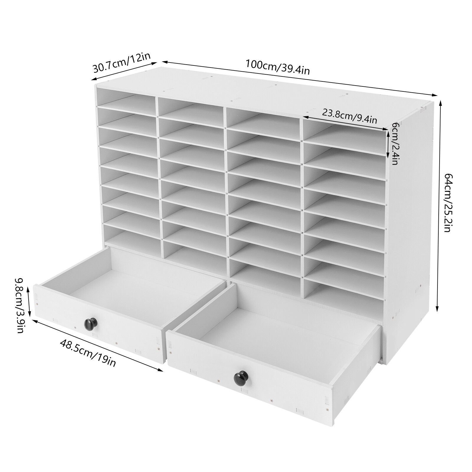 PVC Literature Organizer Adjustable File Sorter Stackable 32 Compartments White
