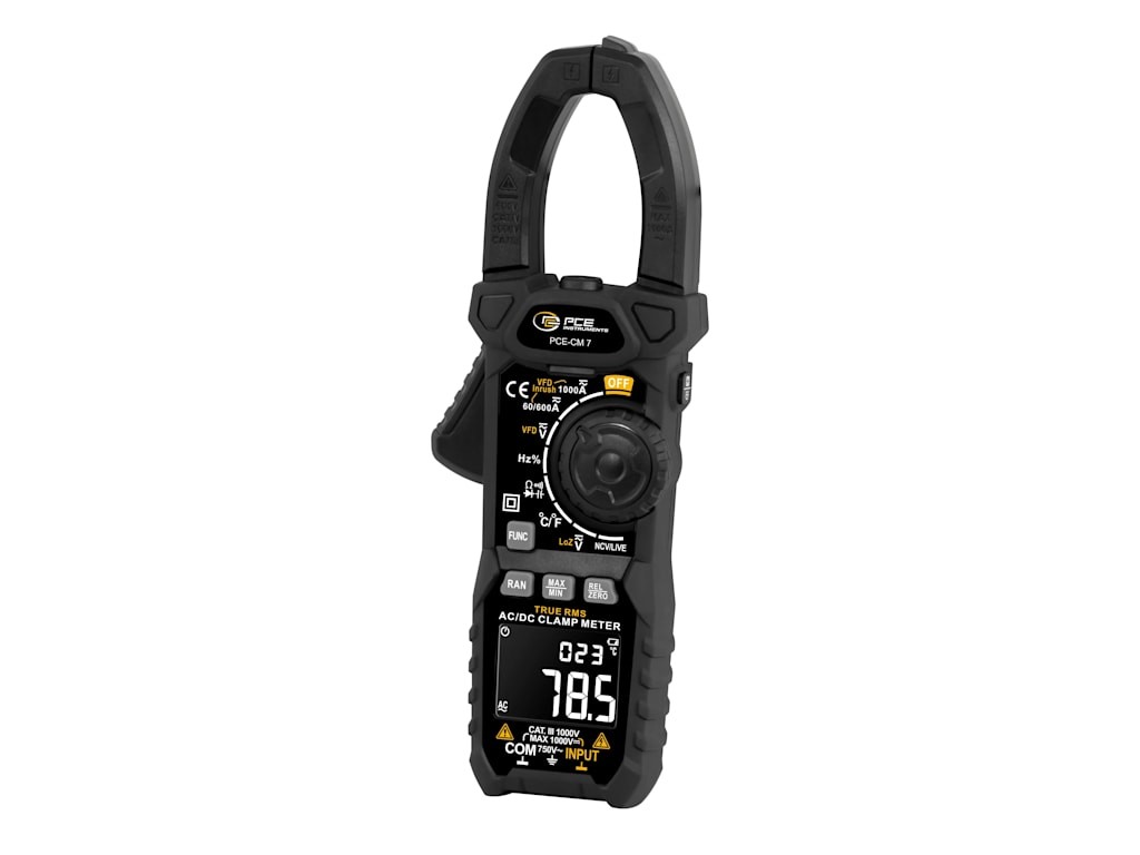 PCE PCE-CM 7 - Clamp Meter (Automatic and Manual Range / NCV / Live Test / True