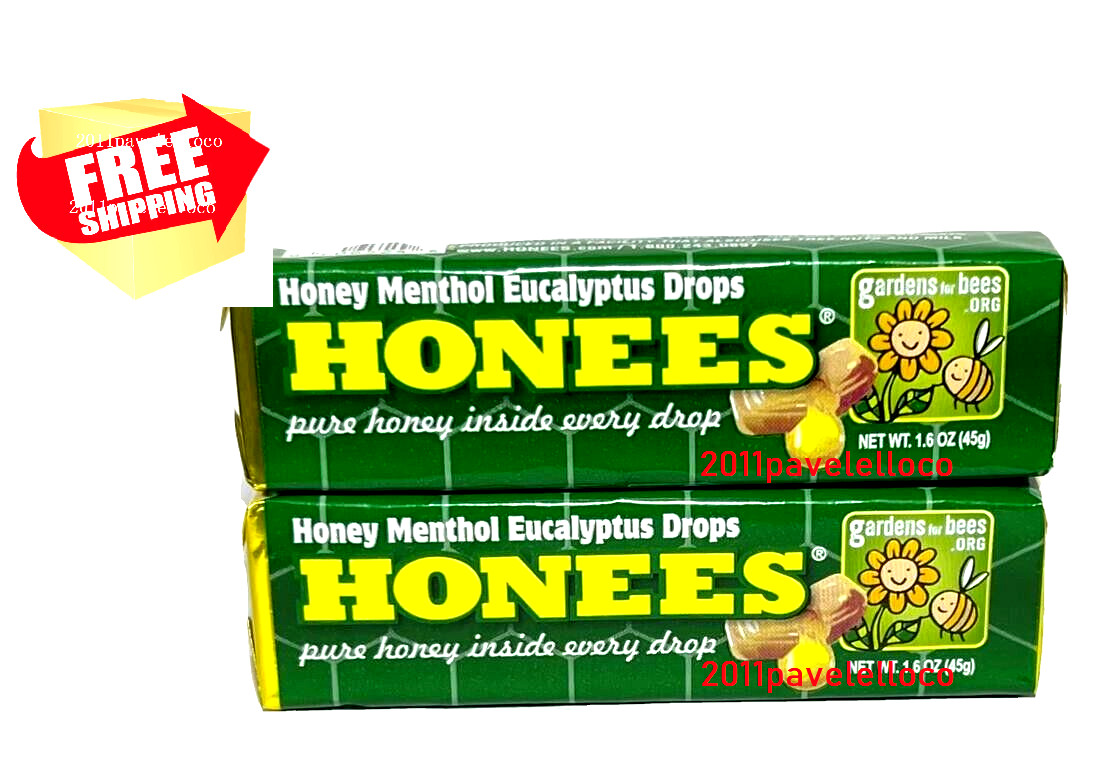 Honees Pure Honey Menthol Eucalytus Filled Drops  , 9 Count x 2