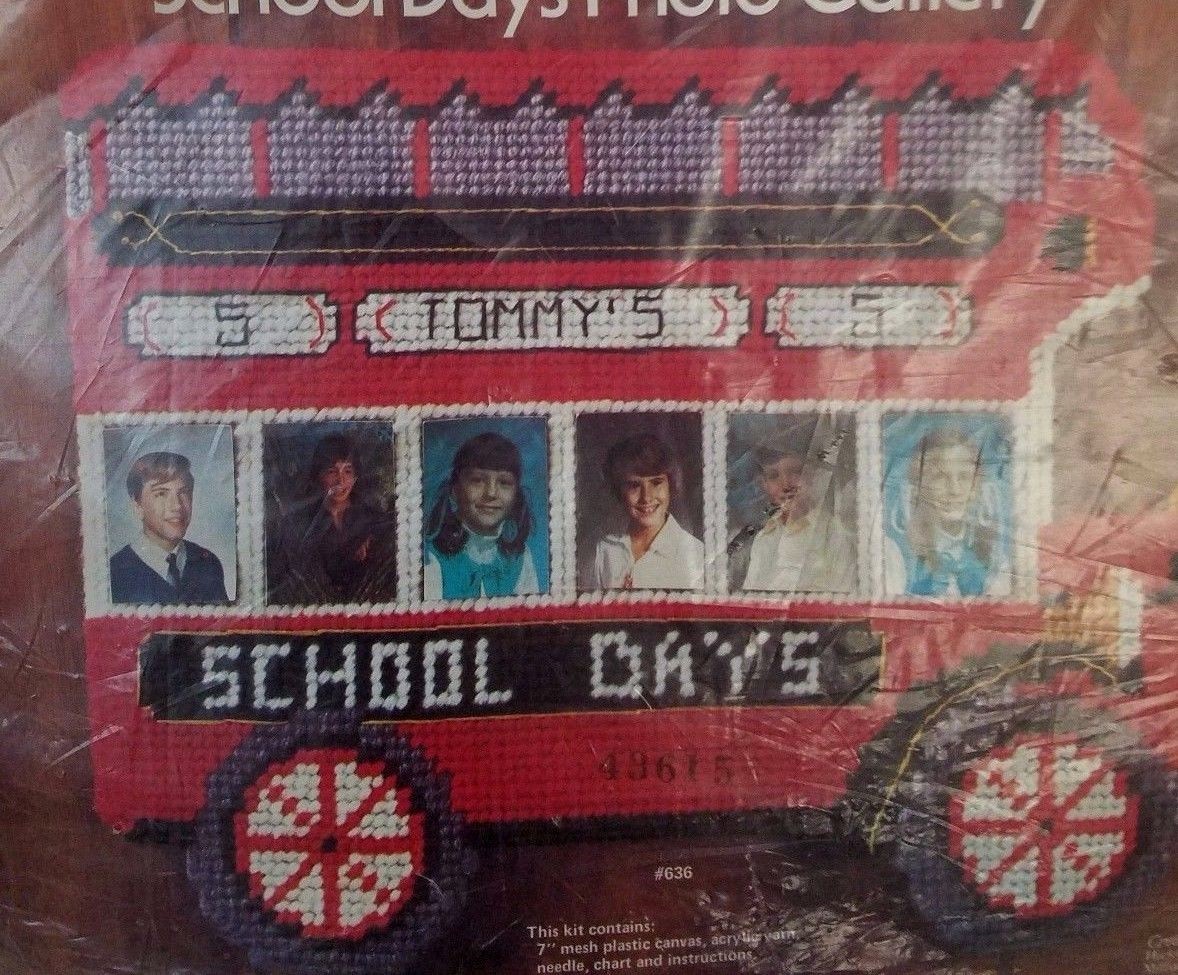 School Days Photo Gallery #636 Plastic Canvas Cross Stitch Kit 11" x 13" Bus