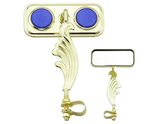 ONE Bike Rectangle Wing Mirror Gold Right Blue Reflectors. Bicycle parts.