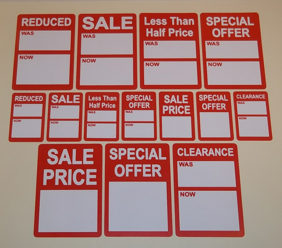 Red Promotional Point Of Sale Retail Price Stickers Sticky Swing Tag Labels POS