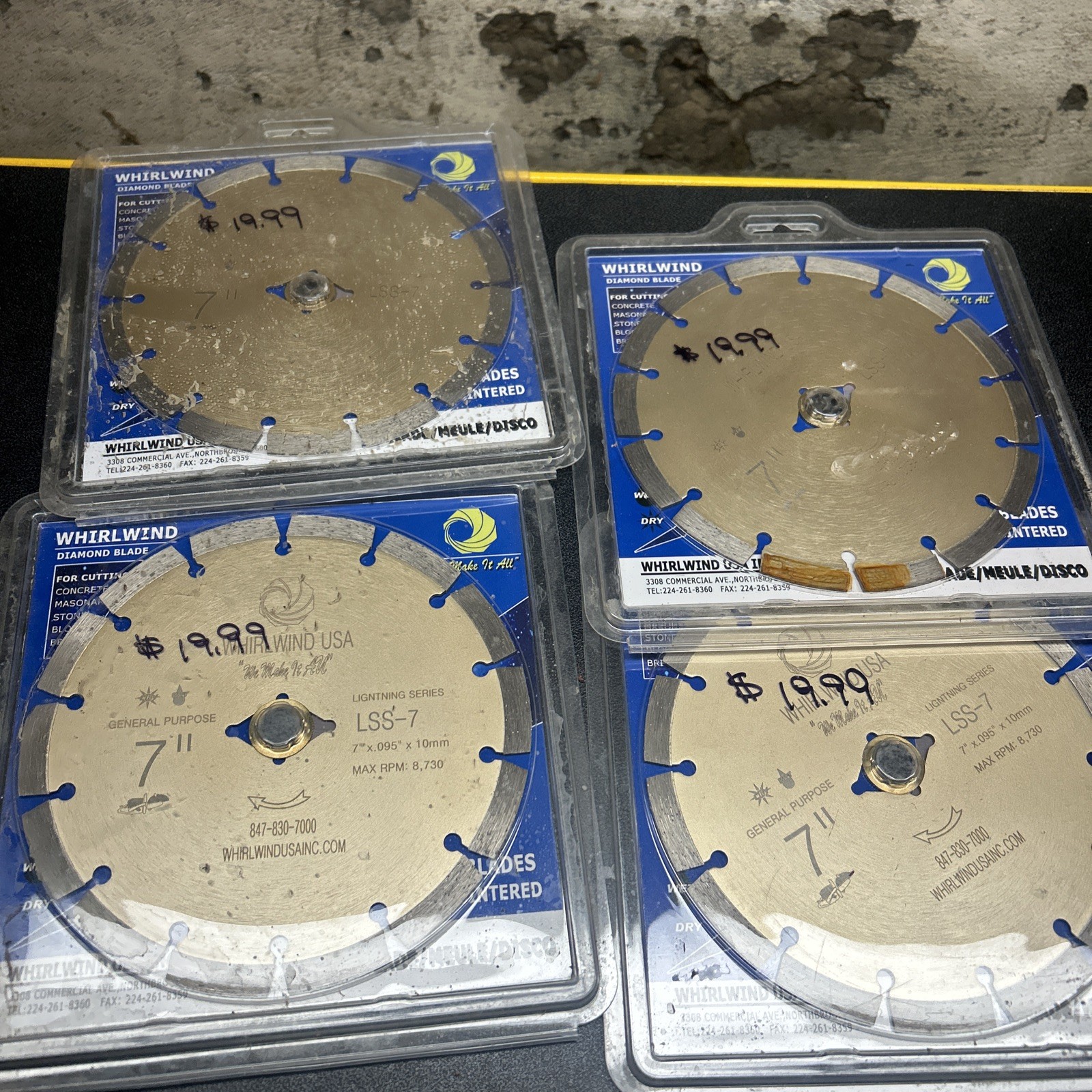 Whirlwind USA LSS 7 Inch Diamond Dry or Wet Cutting Saw Blade (7") Lot Of 4