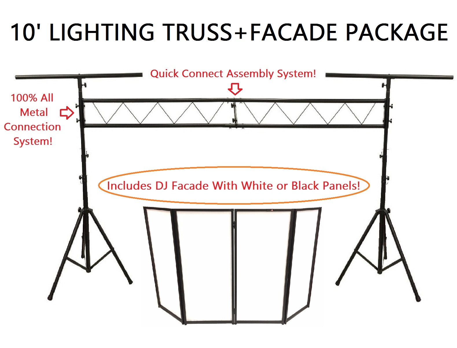 DJ Event Facade Black Scrim Metal Frame Booth + 10' Lighting Truss Stage System