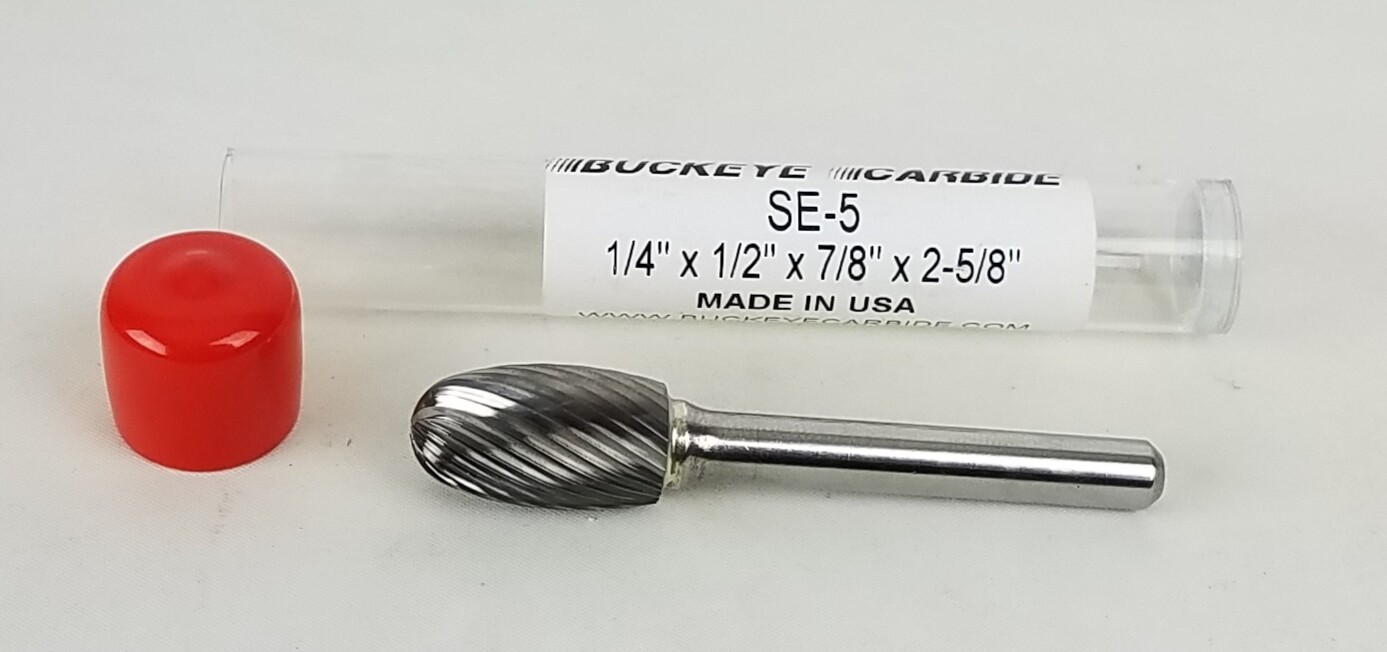 Carbide Burr (SE-5) Egg Shape - Single Cut - 1/4 x 1/2 x 7/8 x 2 5/8