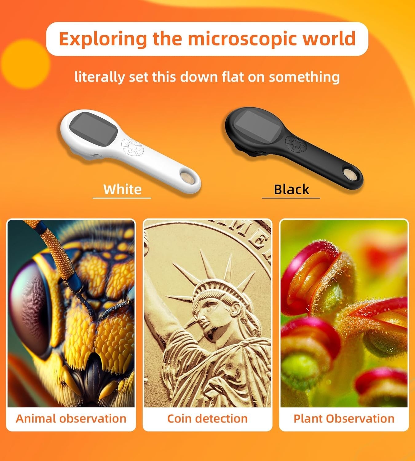 Handheld Digital Microscope 500x Magnifying Glass LED Light USB Rechargeable