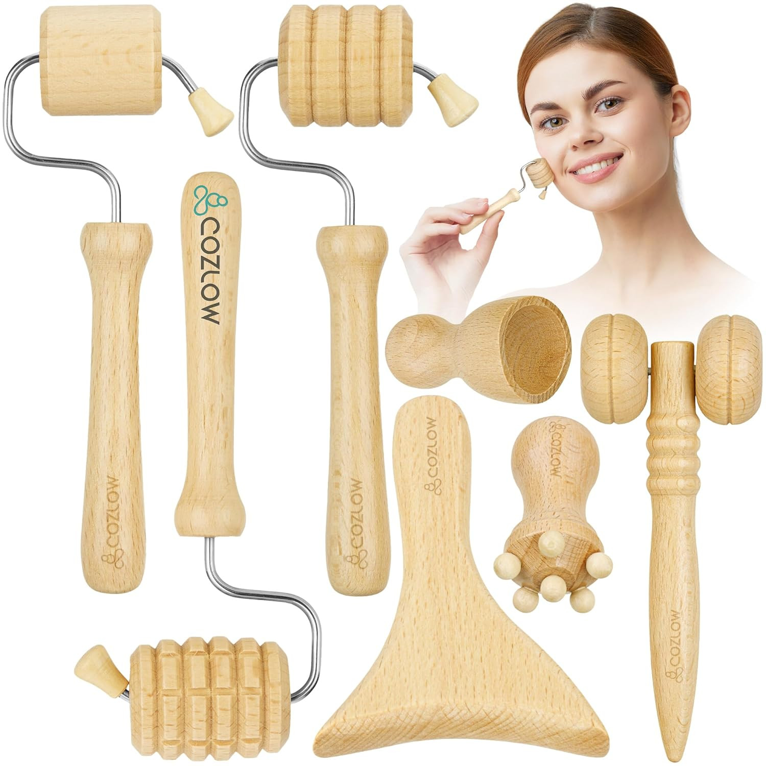 7-Piece Wood Therapy Facial Massage Set for Lifting & Anti-Aging