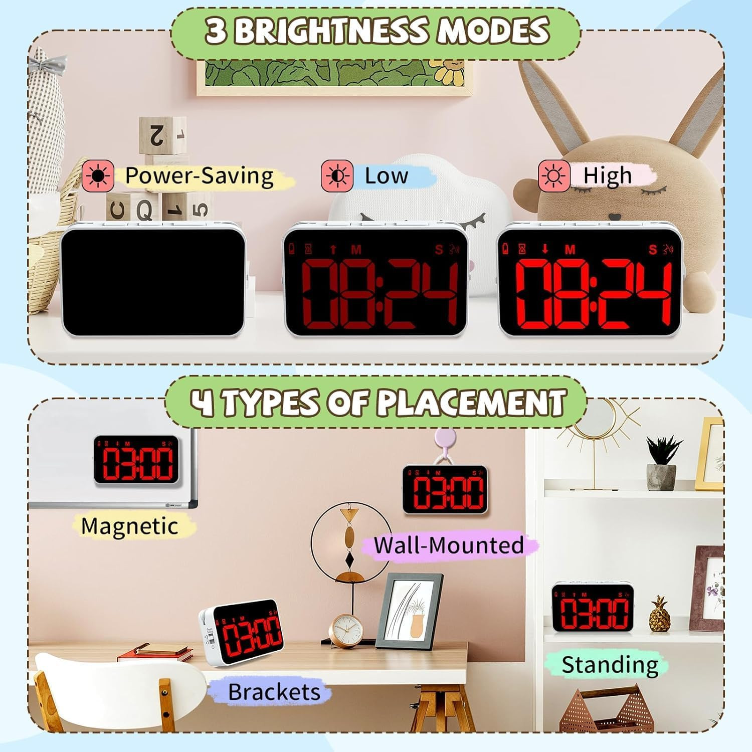 Kitchen Digital Timer, Count down Up, Rechargeable, Vibration Mode Adjustable Vo