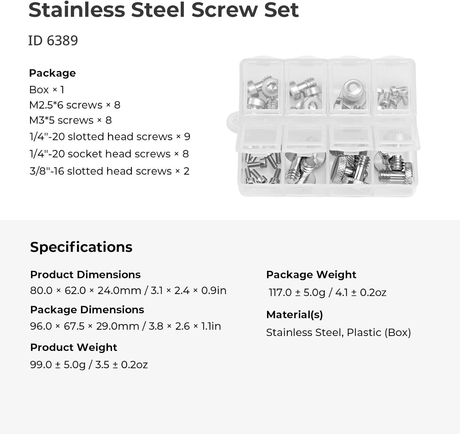 SmallRig Stainless Steel Screw Set for Camera Accessories 6389