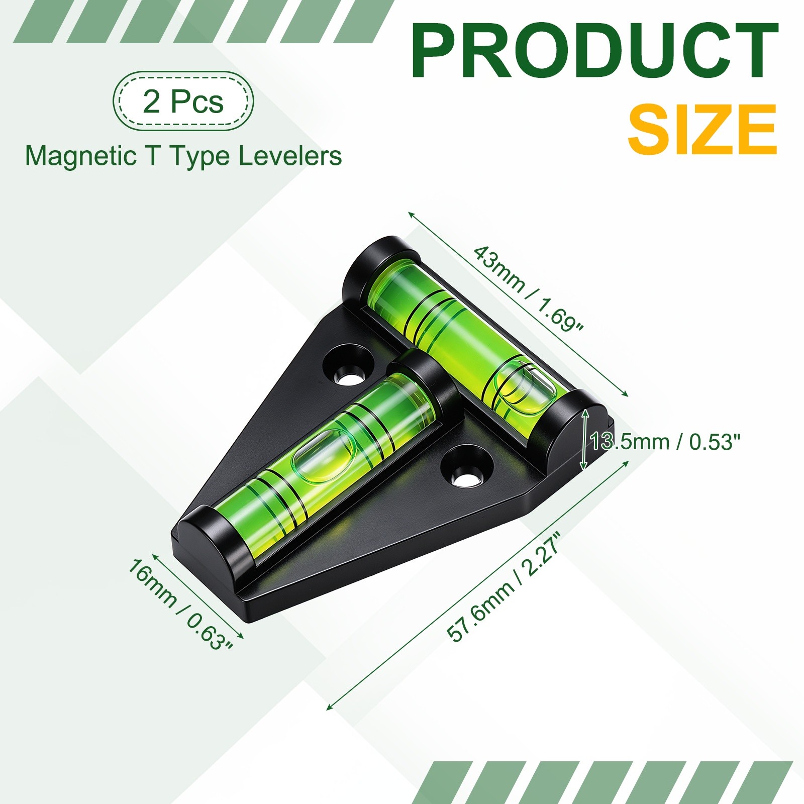 2Pcs Magnetic t Type RV Levelers Dual-function Bubble Spirit Levels, Black
