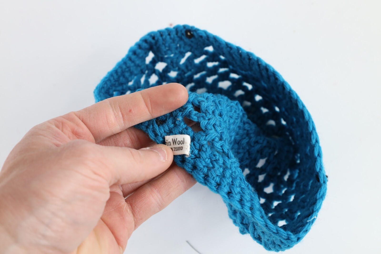 NOS Vtg 70s Streetwear Crochet Wool Knit Flower Skull Beanie Hat Blue Womens OS