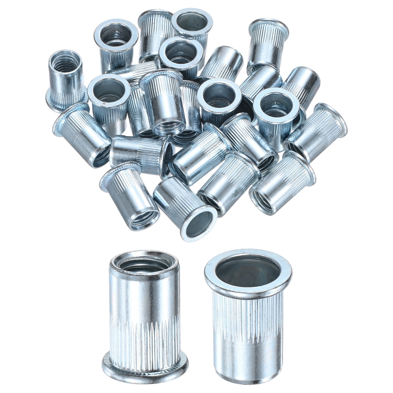 25-Pack M10x20.8mm Rivet Nuts, White Zinc-Plating Knurled Threaded Insert Nut