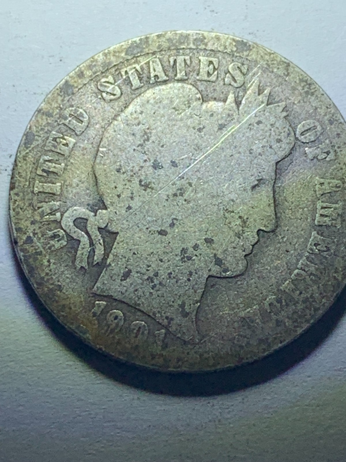1901-O New Orleans Mint Silver Barber Dime - actual coin shown