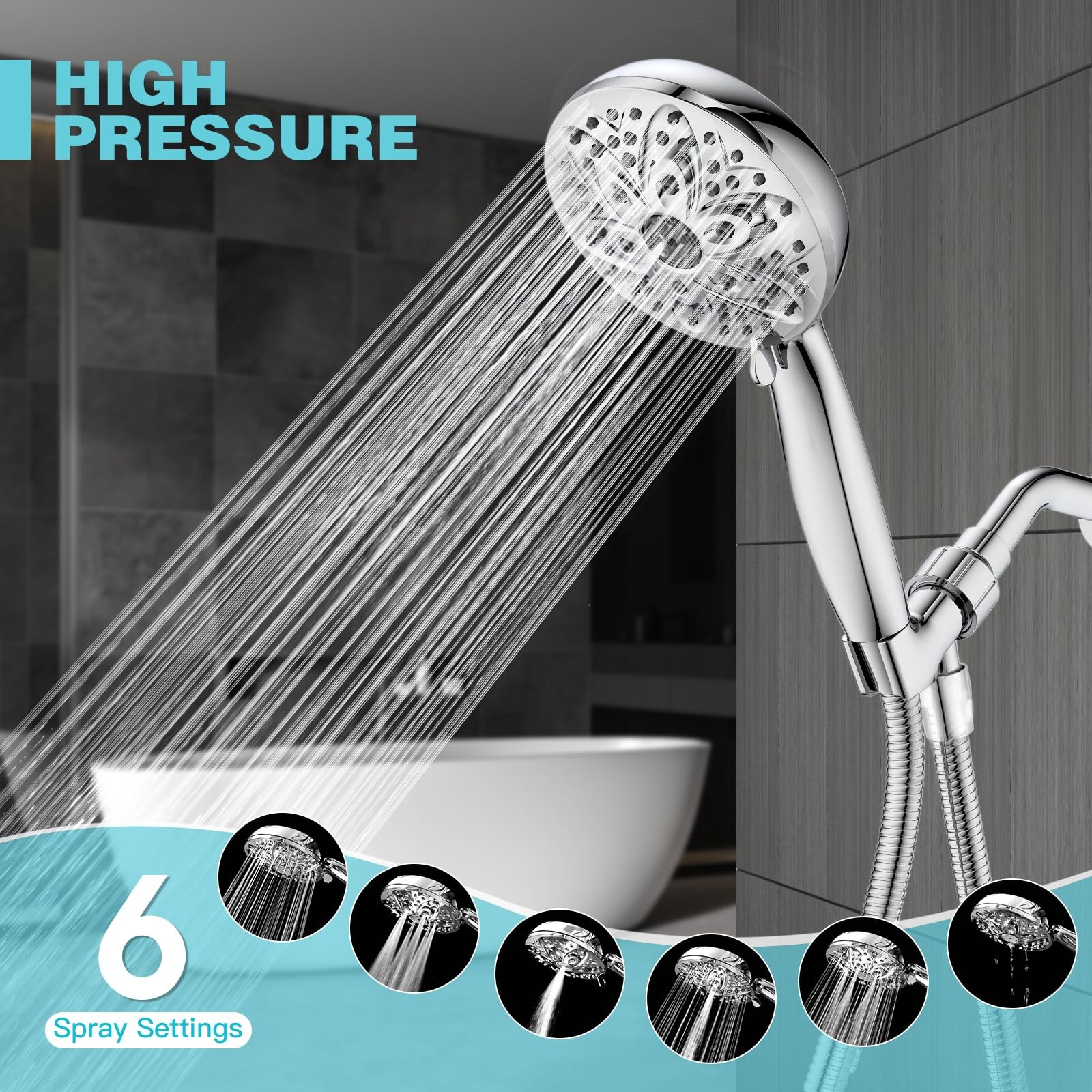 6 Setting Shower Head with Handheld JDO High Pressure Hand held Shower Head 4.7