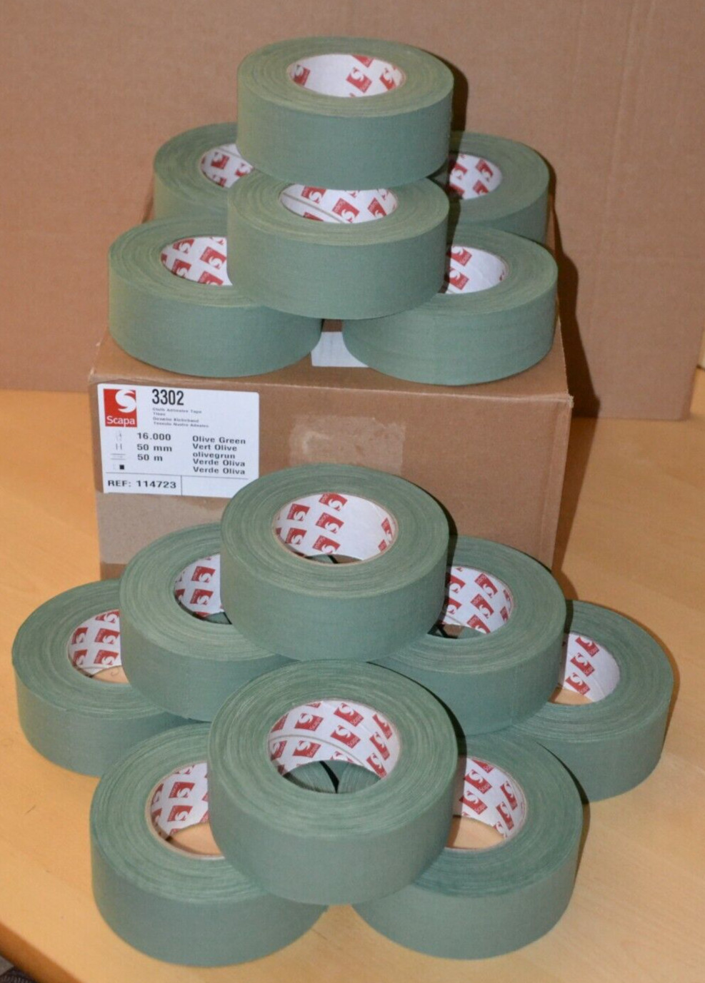 Full Box of 16 Genuine British Army 5cm x 50m Scapa Green Sniper Repair Tape